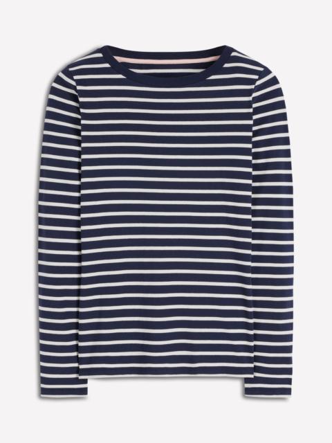 BODEN Olivia Long Sleeve Breton-Navy, Ivory
