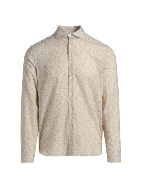Canali Men's Floral Linen-Cotton Sport Shirt - Grey