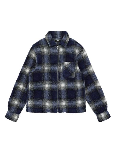 Stussy Shadow Plaid Sherpa Zip Shirt 'Blue'