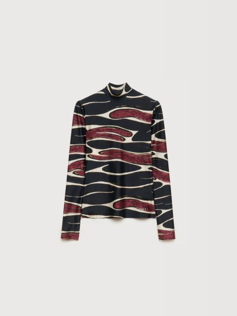 Marni BLACK LYCRA TOP WITH CRIMSON FLOW PRINT
