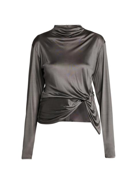 GIORGIO ARMANI Women's Gathered Mock Turtleneck Top - Lava Smoke