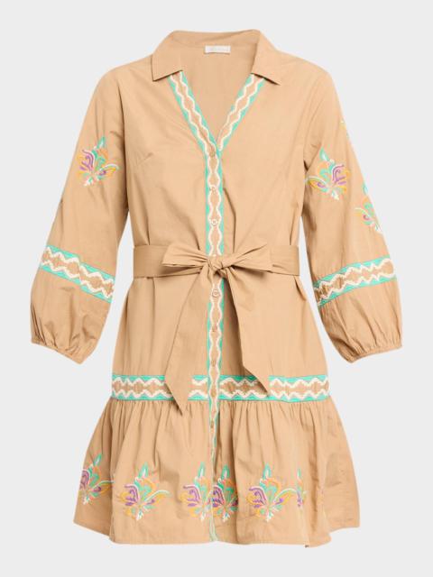 Shoshanna Ellery Embroidered Flounce Cotton Mini Dress