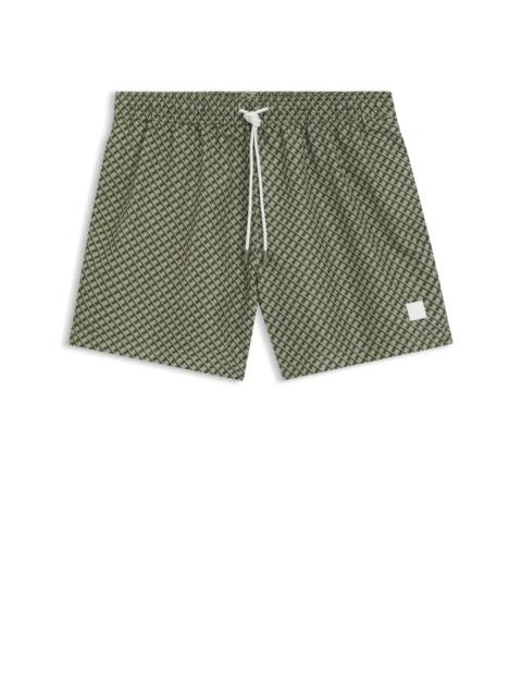 BOSS MICRO-PRINT SWIM TRUNKS WITH LOGO PATCH