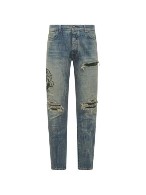 embroidered distressed-effect jeans
