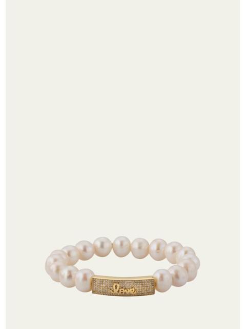 SYDNEY EVAN 14K Diamond Love Script Pearl Stretch Bracelet