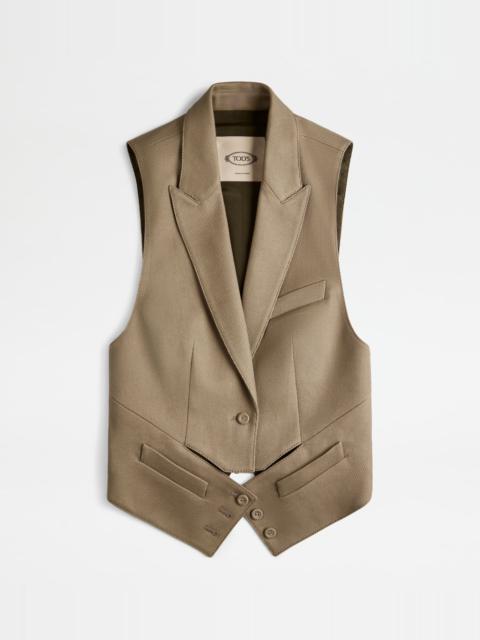 Tod's GILET IN COTTON - BEIGE