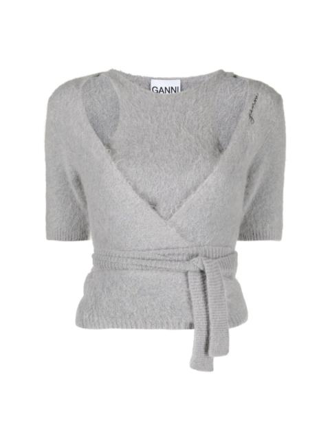 layered brushed-effect knitted cardigan