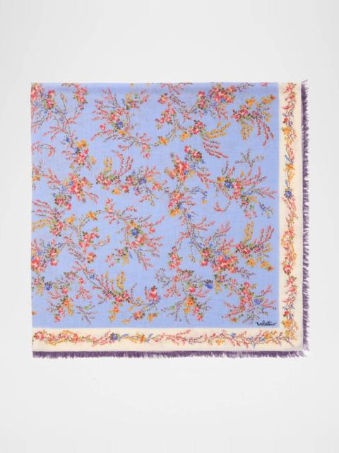 Valentino Floral-Print Fringed Cashmere-Silk Shawl