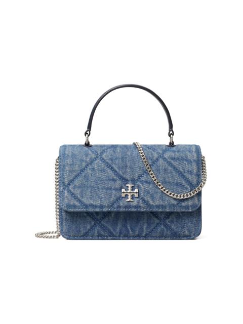 TORY BURCH Women's Kira Mini Diamond-Quilted Denim Top Handle Bag - Blue
