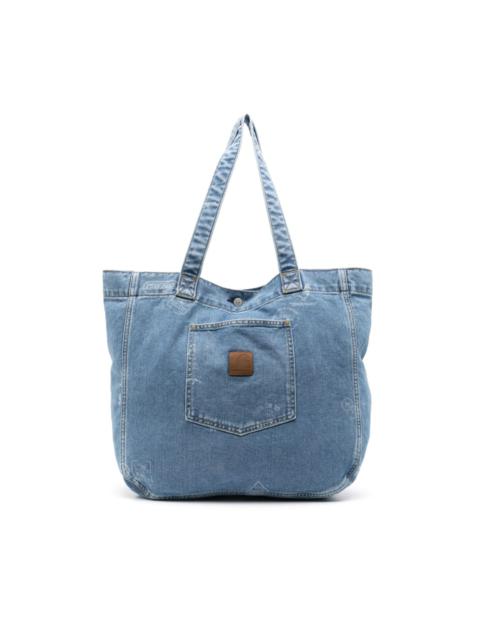 logo-patch denim tote bag