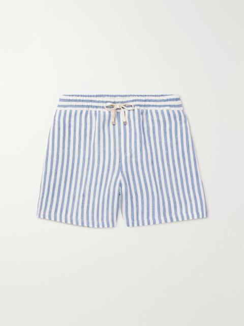 Loro Piana Bermuda Bay Straight-Leg Striped Linen Drawstring Shorts
