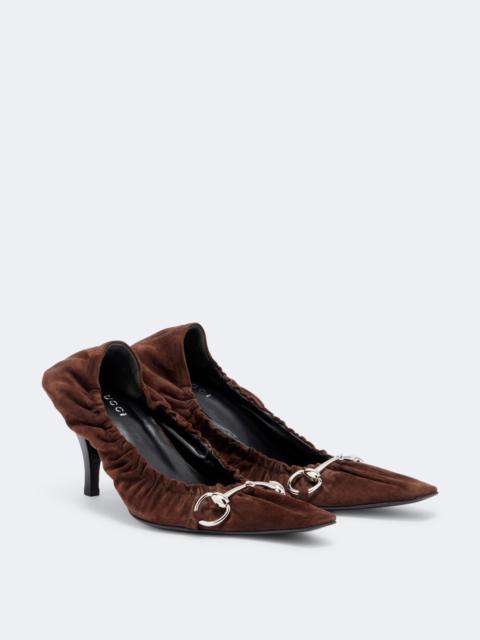 GUCCI Vittoria Horsebit suede pumps