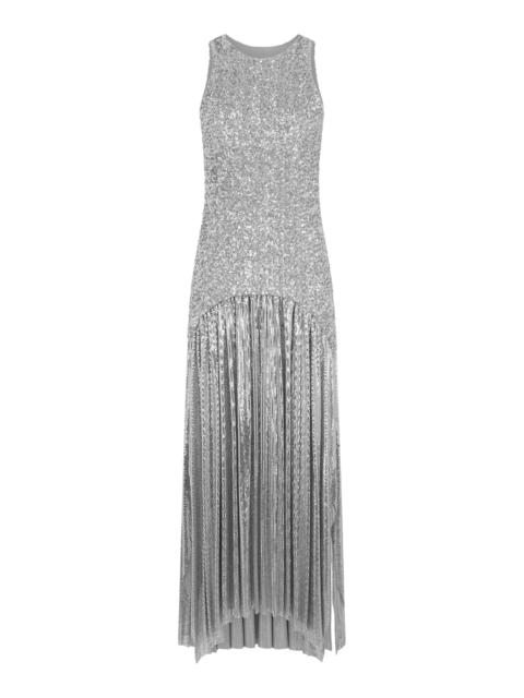 rabanne Sequined Mesh Maxi Dress silver