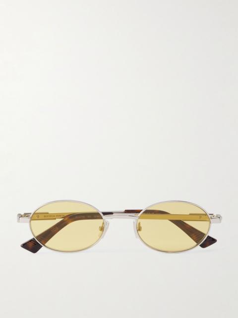 Bottega Veneta Stretch Panthos Round-Frame Silver-Tone Metal and Tortoiseshell Acetate Sunglasses Silver