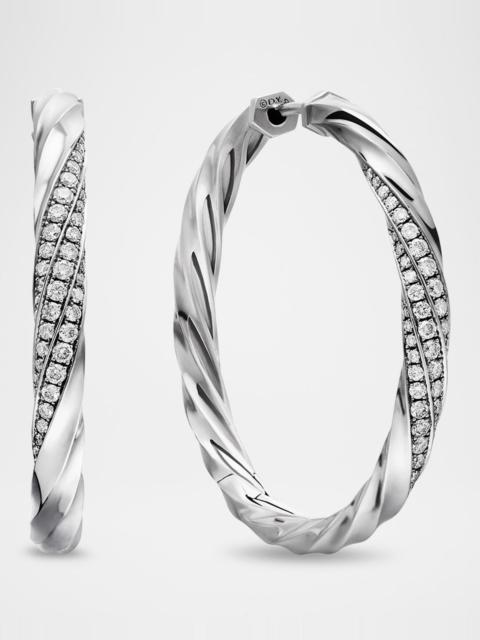 DAVID YURMAN Cable Edge Hoop Earrings with Diamonds in Silver, 4mm, 1.5"L