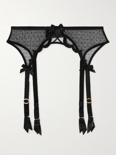 Agent Provocateur Katanah scalloped satin-trimmed Swiss-dot tulle suspenders Black