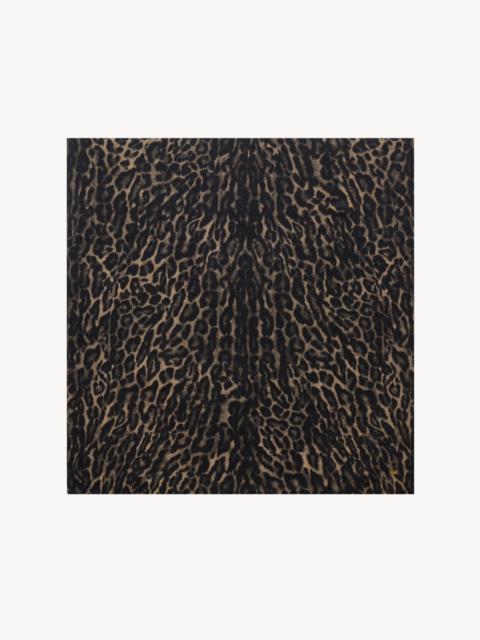 SAINT LAURENT LARGE SQUARE SCARF IN LEOPARD SILK AND CASHMERE