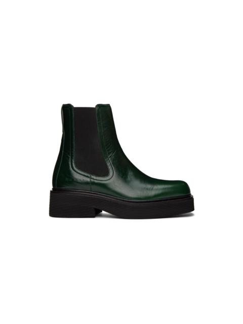 Marni Green Leather Chelsea Boots
