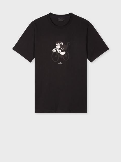 Paul Smith Black Cotton 'Cycling Monkey' Print T-Shirt