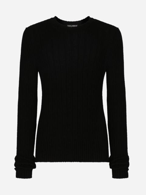Crew neck sweater in ribbed technical cotton