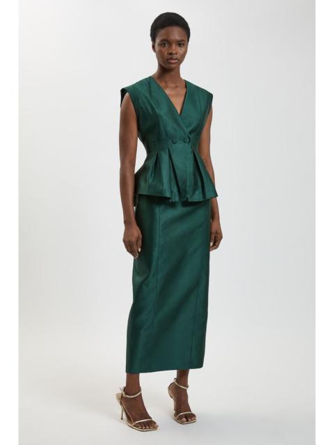KAREN MILLEN Structured Satin Peplum Midi Dress