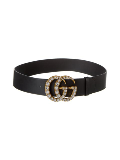 GUCCI Gucci GG Crystal Buckle Leather Belt