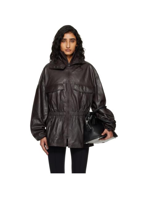 The Frankie Shop Burgundy Carnaby Funnel Neck Leather Jacket