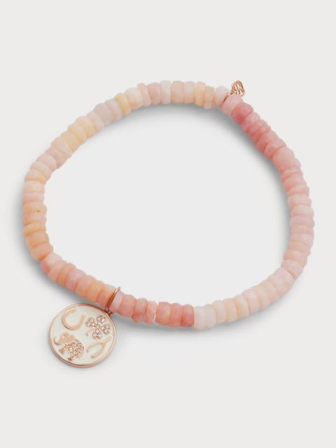 SYDNEY EVAN 5mm Pink Opal Faceted Wheel Bracelet With Enamel Luck Tableau Medallion