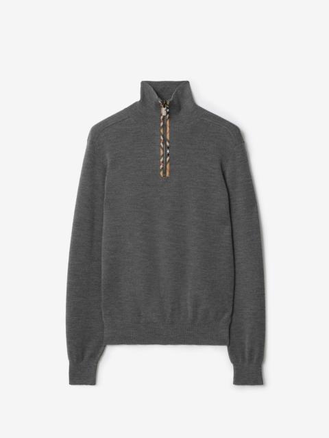 Burberry Check Trim Wool Half-zip Sweater
