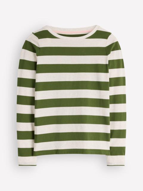 BODEN Olivia Long Sleeve Breton-Chive and Oatmeal