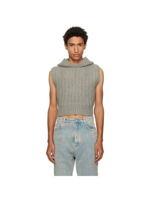 Rick Owens Gray Tower Cropped Hooded Tank Top