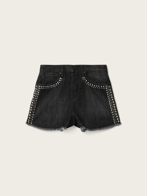 ALLSAINTS HEIDI HIGH WAISTED STUD DENIM SHORTS