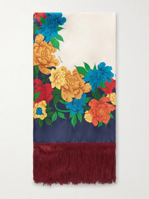 La DoubleJ Fringed Floral-print Silk-twill Scarf