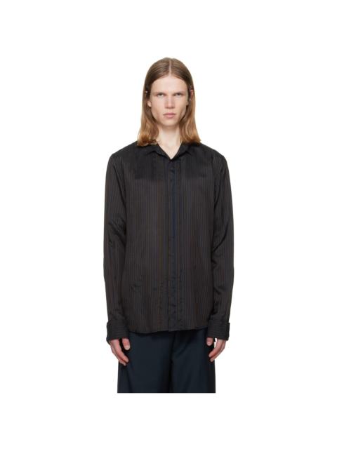 Dries Van Noten Brown & Navy Striped Pintuck Shirt