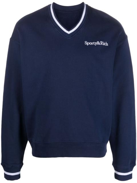 Sporty & Rich embroidered-logo v-neck jumper