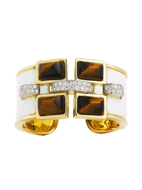 DAVID WEBB Diamond Tiger Eye Bastille Cuff Bracelet