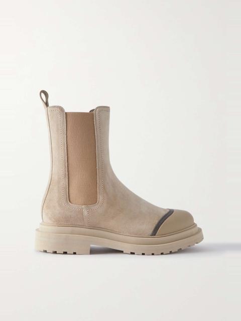Rubbed-trimmed bead-embellished suede Chelsea boots