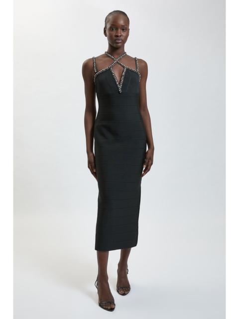 KAREN MILLEN Bandage Figure Form Knit Embellished Strappy Maxi Dress