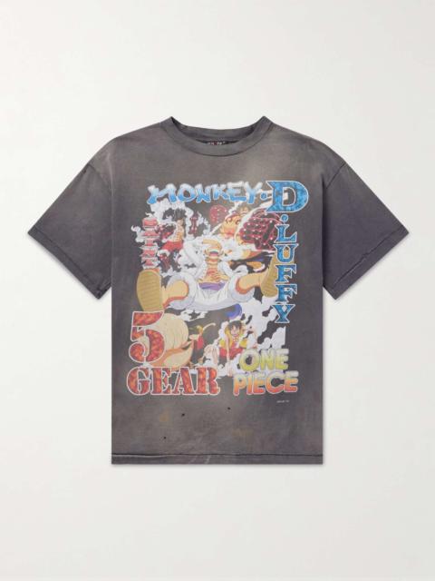 SAINT M×××××× + One Piece Distressed Printed Cotton-Jersey T-Shirt ...