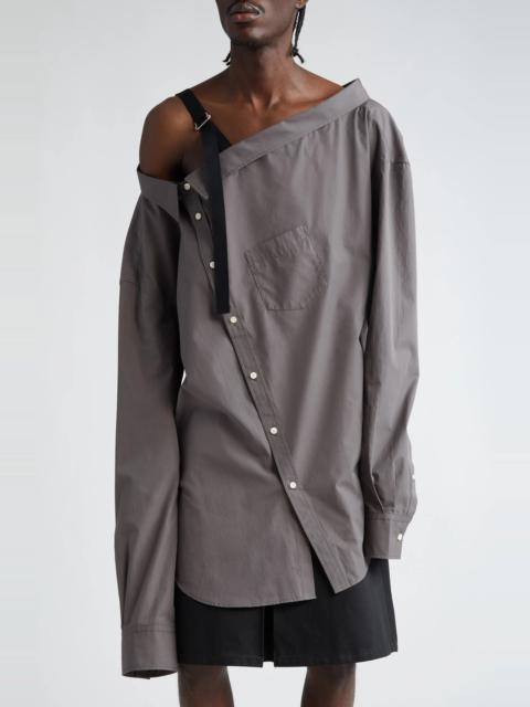 Asymmetric One-Shoulder Cotton & Silk Button-Up Shirt with Removable Collar