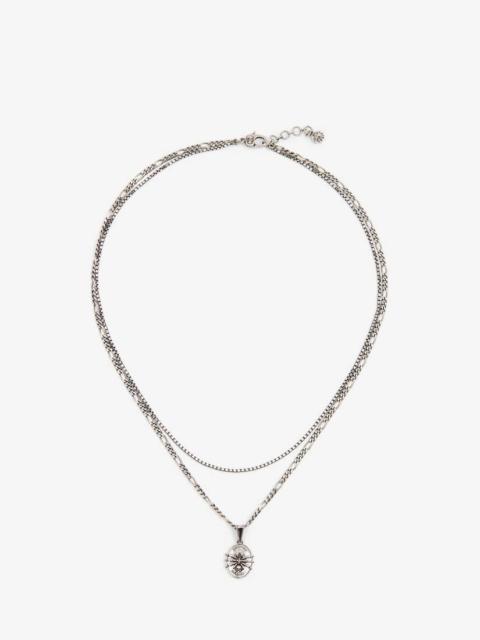 Alexander McQueen Men's Spider Skull Chain Necklace in Antique Silver