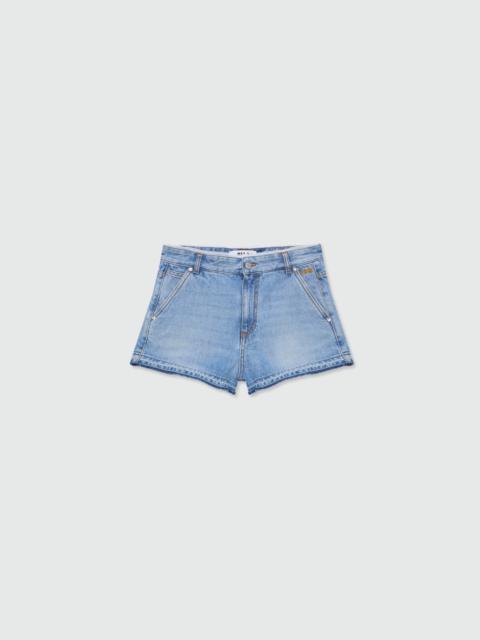 MSGM Light blue stone-washed denim shorts with lace detail at the waist