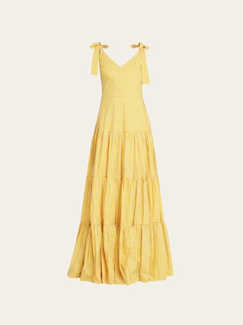 CAROLINE CONSTAS Arianna Tie-Shoulder Tiered Poplin Maxi Dress