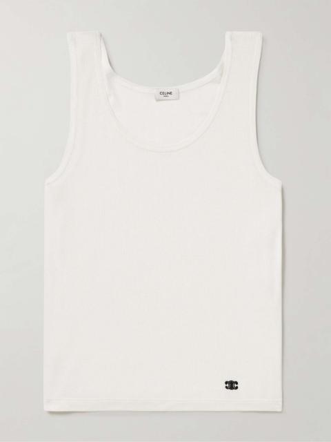 CELINE Logo-Embroidered Ribbed Silk and Cotton-Blend Tank Top