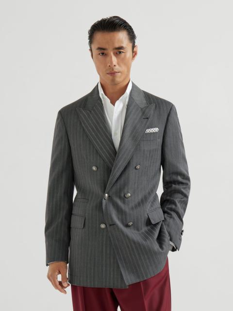 Brunello Cucinelli Striped pattern virgin wool fresco one-and-a-half breasted Tailor blazer with metal buttons