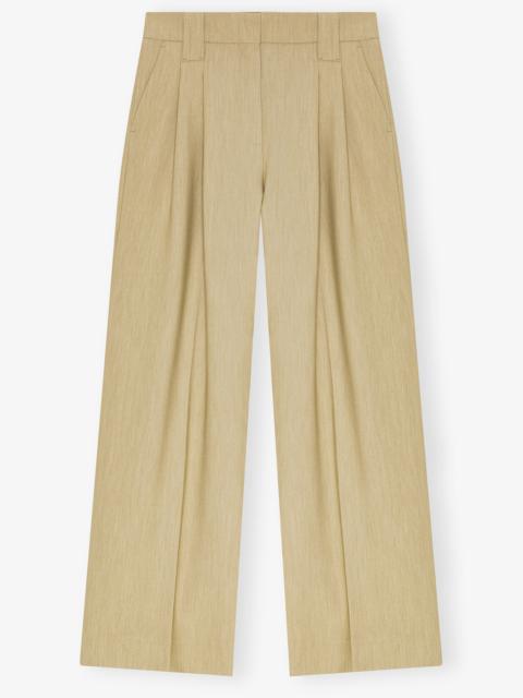 BEIGE TWILL SUITING MID WAIST PANTS