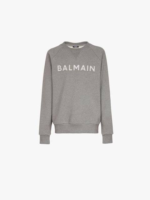 Heather gray eco-designed cotton sweatshirt with gray Balmain logo appliqué