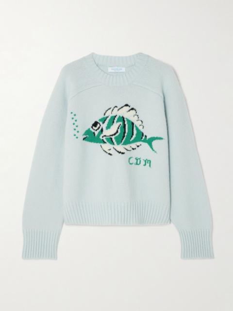 CALLE DEL MAR Intarsia-knit cashmere sweater Light blue