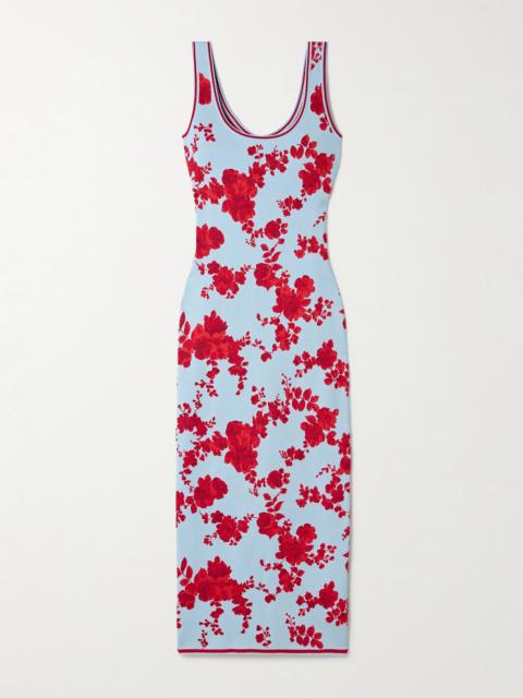CAROLINA HERRERA Silk-jacquard midi dress Sky blue