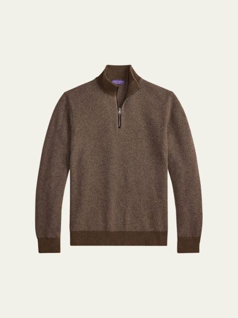 Ralph Lauren Men's Birdseye Cashmere Half-Zip Mock Neck Sweater